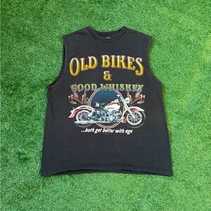 Vintage 90s Old Bikes Good Whiskey Sleeveless Biker Graphic Shirt Large Chopper
